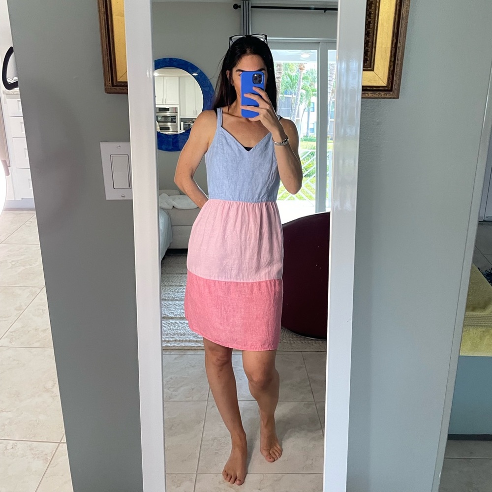 C&C California Linen Dress with Blue and Pink Accents
